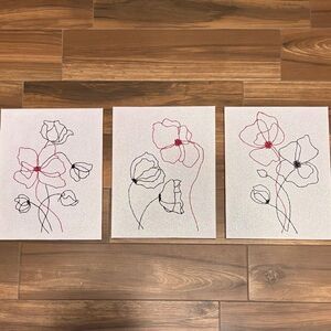Elegant Floral Canvas Trio - Pink and Black